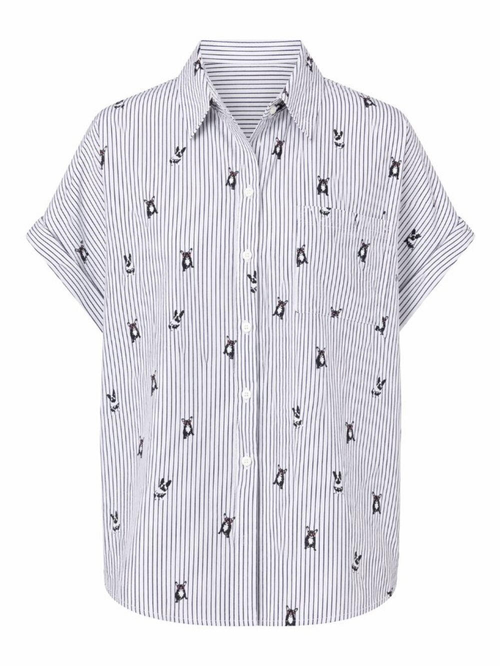 Jane & Delancey French Bulldog Print Button-Up Shirt | Size XL | Striped Dog Top